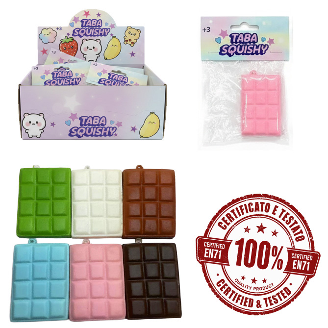 SQUISHY TABA (Cioccolata) 9cm TPR (Slow Rising) In busta di Polipropilene Orientato (15x12cm) – In display da 24pz 6ass…x24…x288